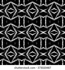 Aztec seamless pattern. Striped hand painted seamless pattern with ethnic and tribal motifs, zigzag lines, brush strokes and splatters. Ikat Mexican motif. Vector illustration. Zigzag and stripe line.