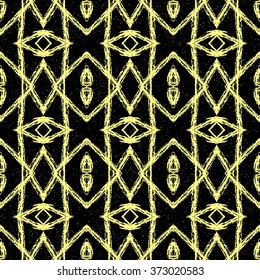 Aztec seamless pattern. Striped hand painted seamless pattern with ethnic and tribal motifs, zigzag lines, brush strokes and splatters. Ikat Mexican motif. Vector illustration. Zigzag and stripe line.