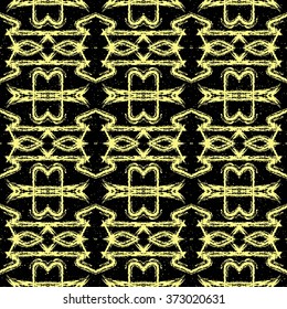 Aztec seamless pattern. Striped hand painted seamless pattern with ethnic and tribal motifs, zigzag lines, brush strokes and splatters. Ikat Mexican motif. Vector illustration. Zigzag and stripe line.