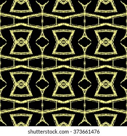 Aztec seamless pattern. Striped hand painted seamless pattern with ethnic and tribal motifs, zigzag lines, brush strokes and splatters. Ikat Mexican motif. Vector illustration. Zigzag and stripe line.