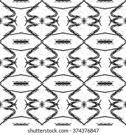 Aztec seamless pattern. Striped hand painted seamless pattern with ethnic and tribal motifs, zigzag lines, brush strokes and splatters. Ikat Mexican motif. Vector illustration. Zigzag and stripe line.