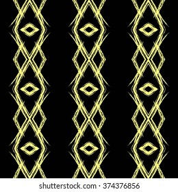 Aztec seamless pattern. Striped hand painted seamless pattern with ethnic and tribal motifs, zigzag lines, brush strokes and splatters. Ikat Mexican motif. Vector illustration. Zigzag and stripe line.