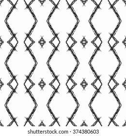 Aztec seamless pattern. Striped hand painted seamless pattern with ethnic and tribal motifs, zigzag lines, brush strokes and splatters. Ikat Mexican motif. Vector illustration. Zigzag and stripe line.