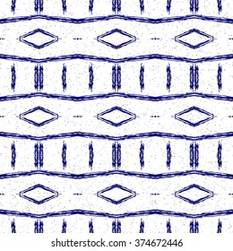 Aztec seamless pattern. Striped hand painted seamless pattern with ethnic and tribal motifs, zigzag lines, brush strokes and splatters. Ikat Mexican motif. Vector illustration. Zigzag and stripe line.