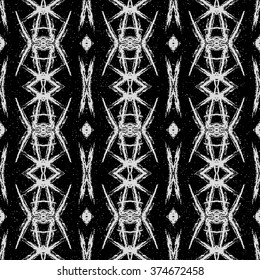 Aztec seamless pattern. Striped hand painted seamless pattern with ethnic and tribal motifs, zigzag lines, brush strokes and splatters. Ikat Mexican motif. Vector illustration. Zigzag and stripe line.