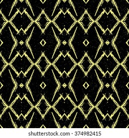 Aztec seamless pattern. Striped hand painted seamless pattern with ethnic and tribal motifs, zigzag lines, brush strokes and splatters. Ikat Mexican motif. Vector illustration. Zigzag and stripe line.