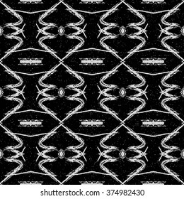 Aztec seamless pattern. Striped hand painted seamless pattern with ethnic and tribal motifs, zigzag lines, brush strokes and splatters. Ikat Mexican motif. Vector illustration. Zigzag and stripe line.