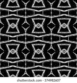 Aztec seamless pattern. Striped hand painted seamless pattern with ethnic and tribal motifs, zigzag lines, brush strokes and splatters. Ikat Mexican motif. Vector illustration. Zigzag and stripe line.