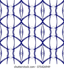Aztec seamless pattern. Striped hand painted seamless pattern with ethnic and tribal motifs, zigzag lines, brush strokes and splatters. Ikat Mexican motif. Vector illustration. Zigzag and stripe line.