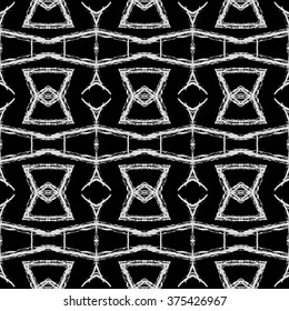 Aztec seamless pattern. Striped hand painted seamless pattern with ethnic and tribal motifs, zigzag lines, brush strokes and splatters. Ikat Mexican motif. Vector illustration. Zigzag and stripe line.