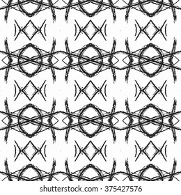 Aztec seamless pattern. Striped hand painted seamless pattern with ethnic and tribal motifs, zigzag lines, brush strokes and splatters. Ikat Mexican motif. Vector illustration. Zigzag and stripe line.