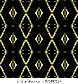 Aztec seamless pattern. Striped hand painted seamless pattern with ethnic and tribal motifs, zigzag lines, brush strokes and splatters. Ikat Mexican motif. Vector illustration. Zigzag and stripe line.