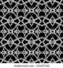 Aztec seamless pattern. Striped hand painted seamless pattern with ethnic and tribal motifs, zigzag lines, brush strokes and splatters. Ikat Mexican motif. Vector illustration. Zigzag and stripe line.