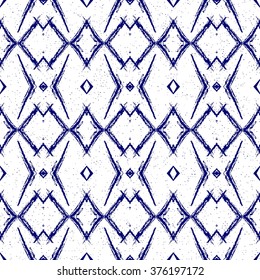 Aztec seamless pattern. Striped hand painted seamless pattern with ethnic and tribal motifs, zigzag lines, brush strokes and splatters. Ikat Mexican motif. Vector illustration. Zigzag and stripe line.