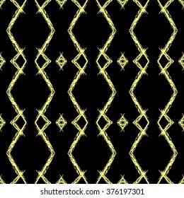 Aztec seamless pattern. Striped hand painted seamless pattern with ethnic and tribal motifs, zigzag lines, brush strokes and splatters. Ikat Mexican motif. Vector illustration. Zigzag and stripe line.