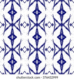 Aztec seamless pattern. Striped hand painted seamless pattern with ethnic and tribal motifs, zigzag lines, brush strokes and splatters. Ikat Mexican motif. Vector illustration. Zigzag and stripe line.