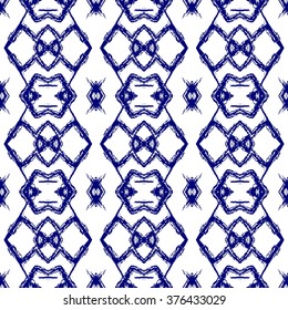 Aztec seamless pattern. Striped hand painted seamless pattern with ethnic and tribal motifs, zigzag lines, brush strokes and splatters. Ikat Mexican motif. Vector illustration. Zigzag and stripe line.