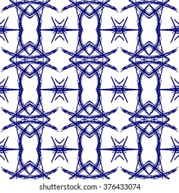 Aztec seamless pattern. Striped hand painted seamless pattern with ethnic and tribal motifs, zigzag lines, brush strokes and splatters. Ikat Mexican motif. Vector illustration. Zigzag and stripe line.