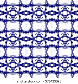 Aztec seamless pattern. Striped hand painted seamless pattern with ethnic and tribal motifs, zigzag lines, brush strokes and splatters. Ikat Mexican motif. Vector illustration. Zigzag and stripe line.