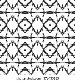 Aztec seamless pattern. Striped hand painted seamless pattern with ethnic and tribal motifs, zigzag lines, brush strokes and splatters. Ikat Mexican motif. Vector illustration. Zigzag and stripe line.