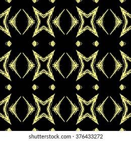 Aztec seamless pattern. Striped hand painted seamless pattern with ethnic and tribal motifs, zigzag lines, brush strokes and splatters. Ikat Mexican motif. Vector illustration. Zigzag and stripe line.