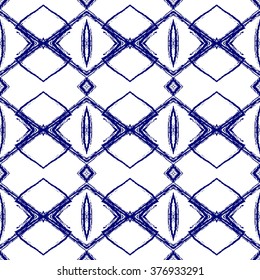 Aztec seamless pattern. Striped hand painted seamless pattern with ethnic and tribal motifs, zigzag lines, brush strokes and splatters. Ikat Mexican motif. Vector illustration. Zigzag and stripe line.