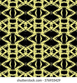 Aztec seamless pattern. Striped hand painted seamless pattern with ethnic and tribal motifs, zigzag lines, brush strokes and splatters. Ikat Mexican motif. Vector illustration. Zigzag and stripe line.