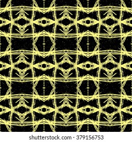 Aztec seamless pattern. Striped hand painted seamless pattern with ethnic and tribal motifs, zigzag lines, brush strokes and splatters. Ikat Mexican motif. Vector illustration. Zigzag and stripe line.