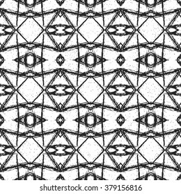 Aztec seamless pattern. Striped hand painted seamless pattern with ethnic and tribal motifs, zigzag lines, brush strokes and splatters. Ikat Mexican motif. Vector illustration. Zigzag and stripe line.