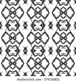 Aztec seamless pattern. Striped hand painted seamless pattern with ethnic and tribal motifs, zigzag lines, brush strokes and splatters. Ikat Mexican motif. Vector illustration. Zigzag and stripe line.