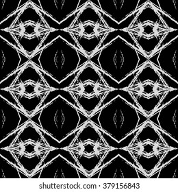 Aztec seamless pattern. Striped hand painted seamless pattern with ethnic and tribal motifs, zigzag lines, brush strokes and splatters. Ikat Mexican motif. Vector illustration. Zigzag and stripe line.