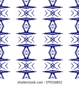 Aztec seamless pattern. Striped hand painted seamless pattern with ethnic and tribal motifs, zigzag lines, brush strokes and splatters. Ikat Mexican motif. Vector illustration. Zigzag and stripe line.