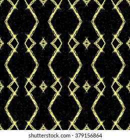 Aztec seamless pattern. Striped hand painted seamless pattern with ethnic and tribal motifs, zigzag lines, brush strokes and splatters. Ikat Mexican motif. Vector illustration. Zigzag and stripe line.