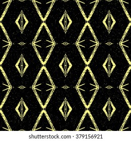 Aztec seamless pattern. Striped hand painted seamless pattern with ethnic and tribal motifs, zigzag lines, brush strokes and splatters. Ikat Mexican motif. Vector illustration. Zigzag and stripe line.