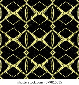 Aztec seamless pattern. Striped hand painted seamless pattern with ethnic and tribal motifs, zigzag lines, brush strokes and splatters. Ikat Mexican motif. Vector illustration. Zigzag and stripe line.