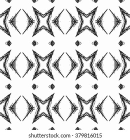 Aztec seamless pattern. Striped hand painted seamless pattern with ethnic and tribal motifs, zigzag lines, brush strokes and splatters. Ikat Mexican motif. Vector illustration. Zigzag and stripe line.