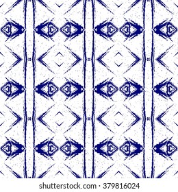 Aztec seamless pattern. Striped hand painted seamless pattern with ethnic and tribal motifs, zigzag lines, brush strokes and splatters. Ikat Mexican motif. Vector illustration. Zigzag and stripe line.