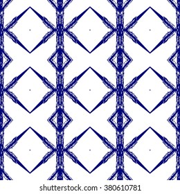 Aztec seamless pattern. Striped hand painted seamless pattern with ethnic and tribal motifs, zigzag lines, brush strokes and splatters. Ikat Mexican motif. Vector illustration. Zigzag and stripe line.