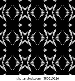Aztec seamless pattern. Striped hand painted seamless pattern with ethnic and tribal motifs, zigzag lines, brush strokes and splatters. Ikat Mexican motif. Vector illustration. Zigzag and stripe line.
