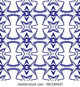 Aztec seamless pattern. Striped hand painted seamless pattern with ethnic and tribal motifs, zigzag lines, brush strokes and splatters. Ikat Mexican motif. Vector illustration. Zigzag and stripe line.
