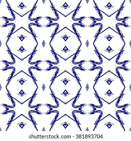 Aztec seamless pattern. Striped hand painted seamless pattern with ethnic and tribal motifs, zigzag lines, brush strokes and splatters. Ikat Mexican motif. Vector illustration. Zigzag and stripe line.