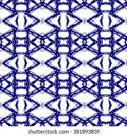 Aztec seamless pattern. Striped hand painted seamless pattern with ethnic and tribal motifs, zigzag lines, brush strokes and splatters. Ikat Mexican motif. Vector illustration. Zigzag and stripe line.