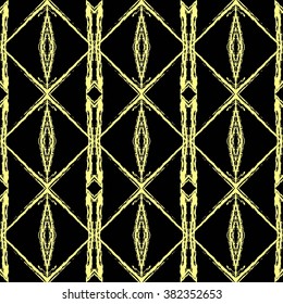 Aztec seamless pattern. Striped hand painted seamless pattern with ethnic and tribal motifs, zigzag lines, brush strokes and splatters. Ikat Mexican motif. Vector illustration. Zigzag and stripe line.
