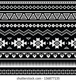 Aztec seamless pattern, tribal black and white background