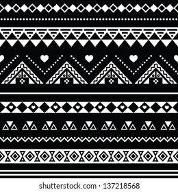 Aztec seamless pattern, tribal black and white background