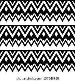 Aztec seamless pattern, tribal black and white background