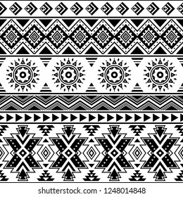 Aztec seamless pattern. Tribal geometric black-white background. Can be used in fabric design for making of clothes, accessories; decorative paper, wrapping, envelope; web design, etc. Vector.