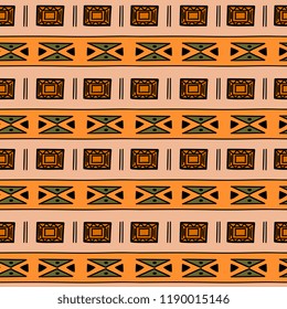Aztec seamless pattern with tribal hand drawn bright multicolor background. Ethnic drawing symbol vector illustration for fashion wrapping and textile print.