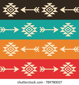 Aztec seamless vector pattern with arrows, retro Indian navajo fabric design, Tribal art.