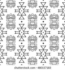 Aztec seamless vector pattern. Repeating geometric tiles. Modern stylish texture. Monochrome aztec design. Hand drawn tribe motif.